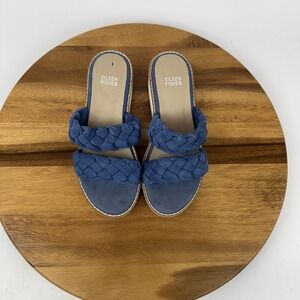Womens‎ Eileen Fisher Loop Blue Faux Nubuck Platform Wedge Sandals Size 6 M GUC